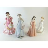 Three Royal Doulton figures:- Amy, Thank You and Sagittarius, and a Lladro figure of lady with bow