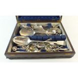 A box of silver plated cutlery including a quantity of cruet spoons and tablespoons