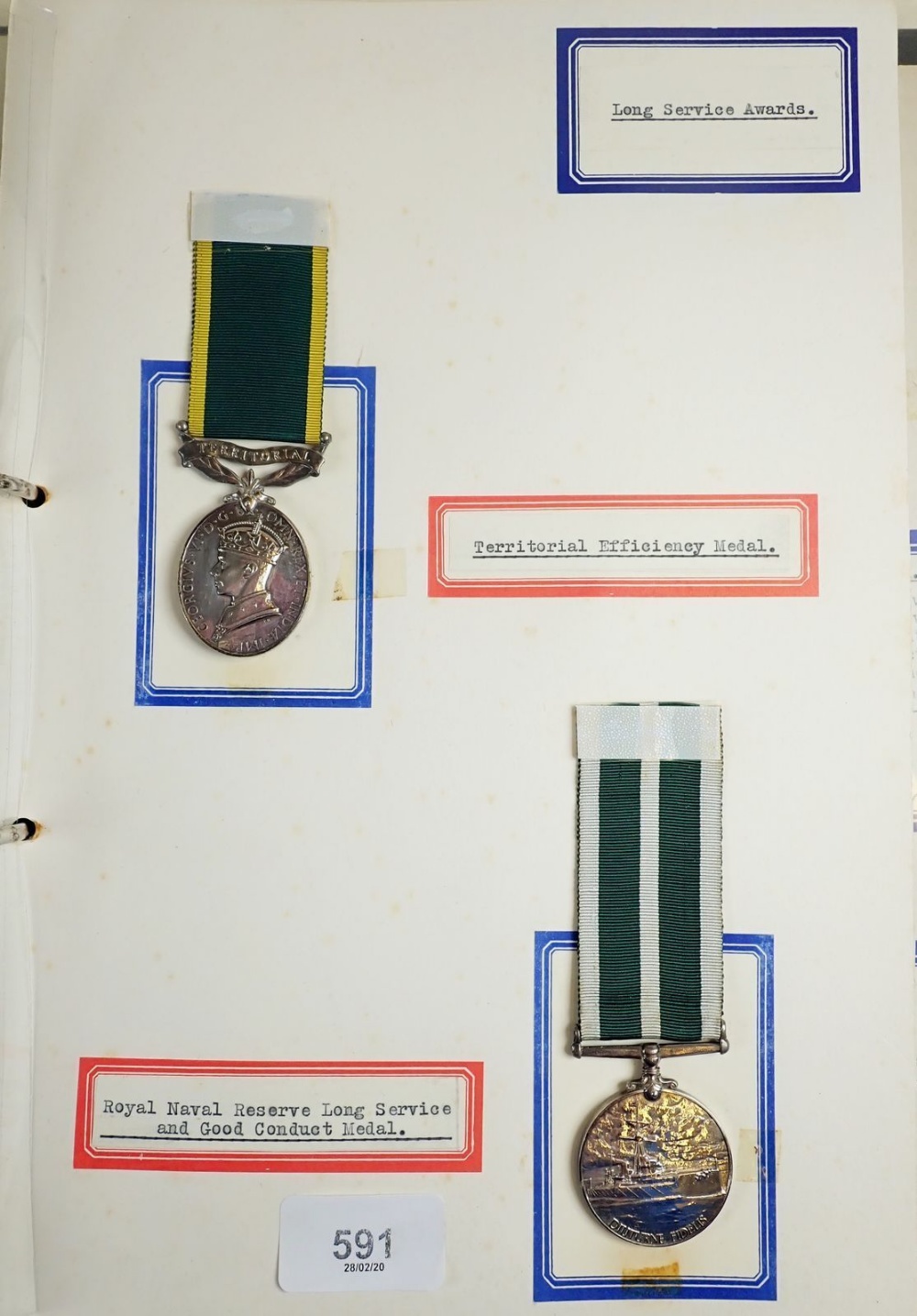 A folder of various war and other medals, mounted on card and taped over front. Including: 1914 - Image 4 of 5