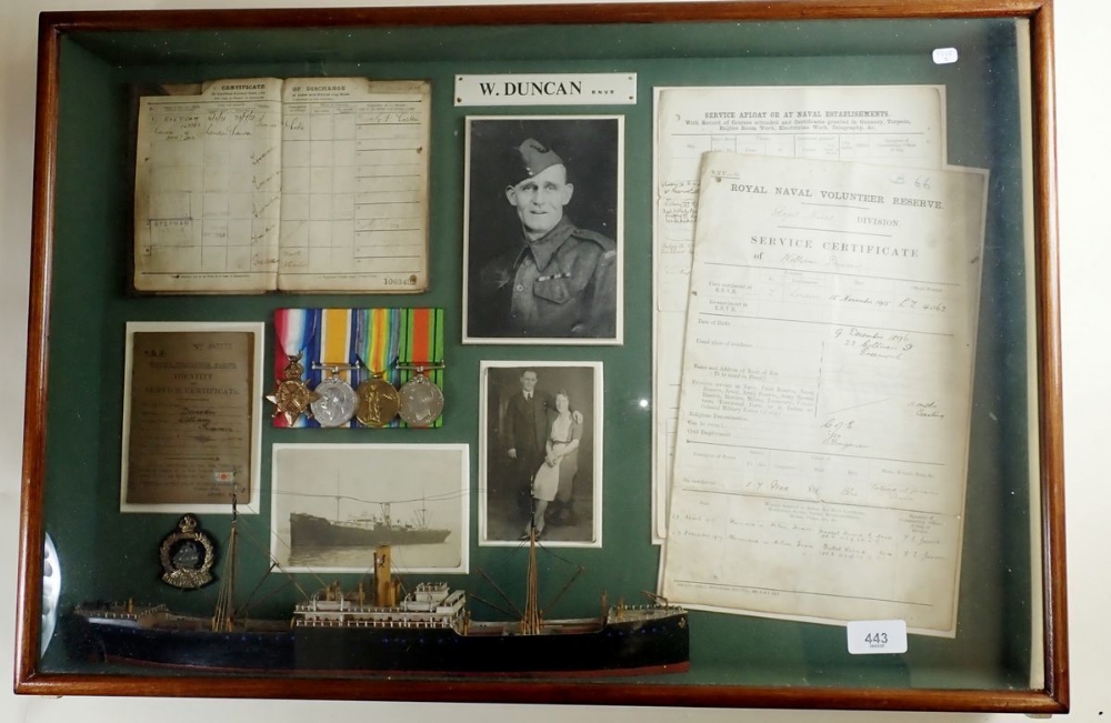 A collection of WWI period military medals ephemera and items belonging to William Duncan, Royal