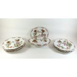 A Victorian Masons Ironstone set of seven dinner plates, tureen and stand (lid repaired) decorated