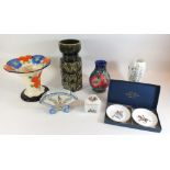 A Tupton vase, a green 1960's studio vase, an Art Deco vase and various other china