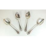 A set of three silver table spoons,London 1807, with one earlier table spoon (repaired) - 244g