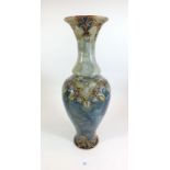 A large Royal Doulton stoneware vase decorated stylised leaves on mottled ground - 42cm, a/f