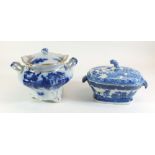 A Mason's 19th century Dragon pattern sugar bowl and cover and a Willow pattern sauce tureen