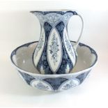 A Edwardian Wilkinson's blue and white toiletry bowl and jug