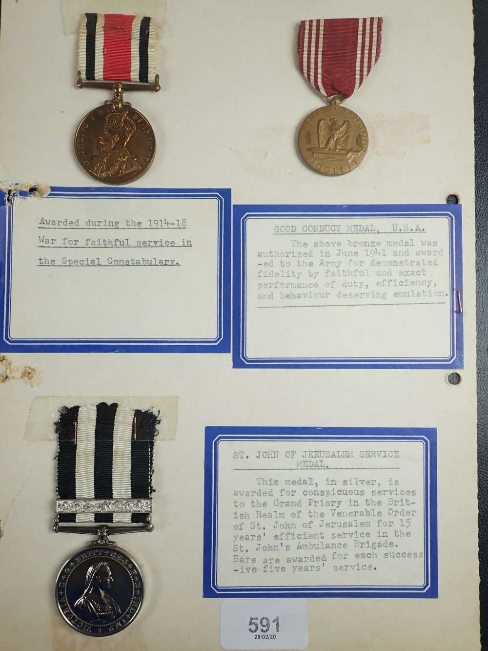 A folder of various war and other medals, mounted on card and taped over front. Including: 1914 - Image 5 of 5