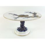 A Victorian porcelain comport by E.J.D. Bodley, Burslem decorated birds on a branch