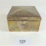 A square shape silver cigarette box - 8.6cm dia, Birmingham 1919