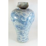 A large Chinese Ming blue and white vase painted dragon - in poor condition, 54cm