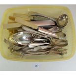 A box of miscellaneous silver plated cutlery