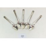 A set of five silver coffee spoons