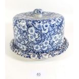 A Victorian blue and white cheese dish and stand decorated blossom - 20cm