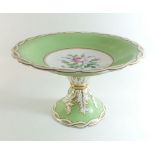 A Victorian green and floral painted centrepiece fruit stand - 18cm