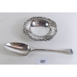 A George III tablespoon London 1803 - 68g, and a silver Art Nouveau circular dish with pierced