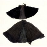 A Victorian black velvet cape by John Hyde and Son, Cirencester, and a lace evening cape