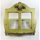 A vintage green painted folding book stand with gilt decoration