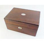 A 19th century rosewood work box with mother of pearl escutcheon - 25cm wide