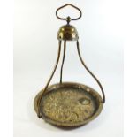 A Turkish brass tray with overhead handle