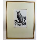 D Plenderleith - a wood engraving of a long eared owl - 20 x 15cm - 1950, signed in pencil