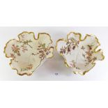 A pair of Royal Worcester leaf form dishes painted sprays of flowers, shape no. 362, 23 x 24cm, date