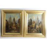 Henri Schafer - pair of oil townscapes signed - 38 x 28cm