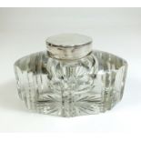 A Sampson Mordan cut glass and silver topped inkwell - hallmarked Chester 1898 - 9.8cm wide