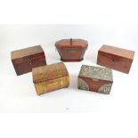 A Georgian mahogany tea caddy and four other tea caddies