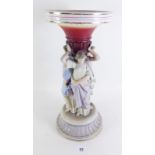 A 19th century Volkstedt centrepiece with the three muses to stem - 31cm tall