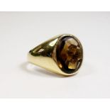 A 14 carat gold gents ring set smokey quartz,, 6g - size P