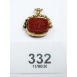 A 9 carat gold swivel seal set cornelian and bloodstone - Chester 1927