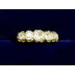 A Victorian 18 carat gold five stone diamond ring, size J, 2.8g