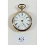 A gold filled pocket watch by Waltham, with screw back