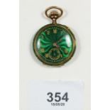 A 14 carat gold and green enamel fob watch