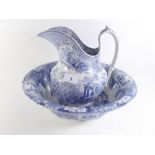 A Victorian Blue and White toiletry bowl and jug in the 'Sicilian' pattern.