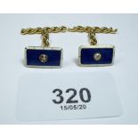 A pair of high grade gold blue enamel and diamond set cufflinks, 9.5g