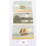 A set of three Chinese miniature unframed watercolours - shipping scenes - 7 x 11cm
