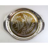 A Loys of Paris Art Deco silvered and copper tray decorated angel fish, dated 1920