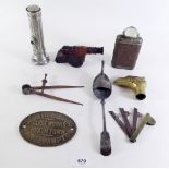 A box of collectables including torch and a fleam