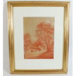 A Baxter print in red of rural landscape, 1856 - 15 x 10cm