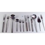 A Viners vintage Studio Ware stainless steel cutlery set comprising: twelve tea knives, twelve party