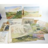 A folio of watercolour garden scenes, landscapes etc