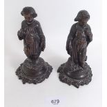 A pair of late 19th century bronze figures of shepherd and boy with crucifix - 15cm tall