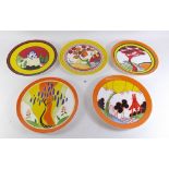 Five Wedgwood 'Clarice Cliff Bizarre' design plates