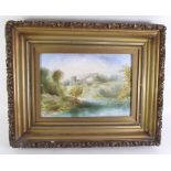 A watercolour on porcelain panel of Bothwell Castle by J Birkbeck (ex Royal Worcester artist) - 17 x