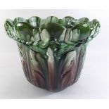 A large Majolica jardiniere decorated leaves in green and brown - 21cm tall