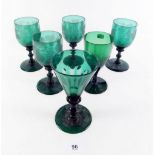 A group of six various Victorian green wine glasses