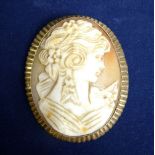 A 9 carat gold framed oval cameo brooch/pendant - 5 x 4.2cm