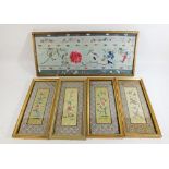 A group of five Chinese embroidered pictures - the largest 39 x 15cm
