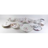 A Coalport floral painted dish, a KPM double entree dish painted flowers, a group of Limoges and a